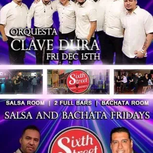 FRIDAY DEC 15TH! Live Salsa by &quot;CLAVE DURA&quot; plus Salsa by DJ RUMBERO and Lesson by EVIE! Room2 100% Bachata! Doors Open at 8PM! $10 B4 10PM