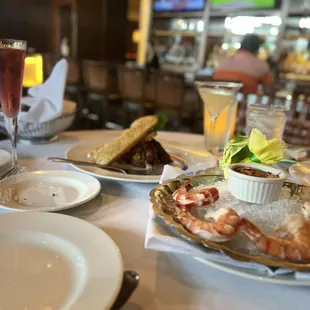 Shrimp cocktail and Prosciutto-Wrapped Mozzarella with Vine Ripe Tomatoes