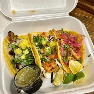 Taco Trio Al Pastor Grilled Shrimp  Yucatán Style Pork