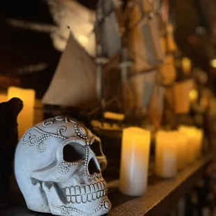a skull and candles
