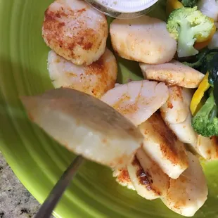 Scallops cut in half