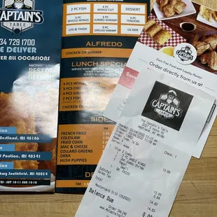 Menus &amp; receipt