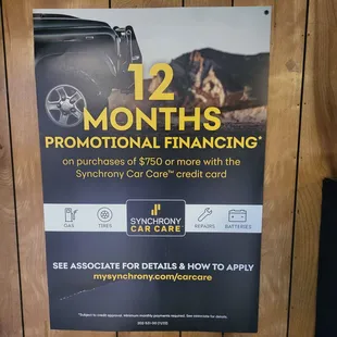 Financing available w.a.c. 6 months or 12 months same as cash