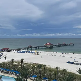 a view of the beach and pier