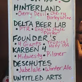 Tap beer options.