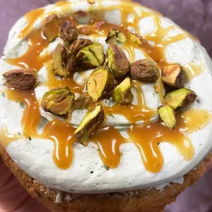 Pistachio caramel frosted cookie