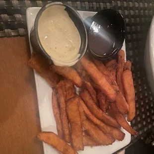 Sweet potato fries with extra maple dressing. Yummo!