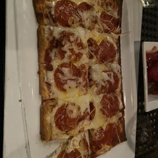 Pepperoni flat bread. It&apos;s good!