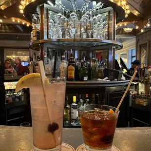 Gin fizz and Plantation Old Fashioned