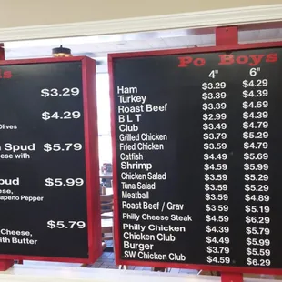 the prices of the menu