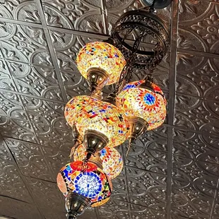 a chandelier hanging from the ceiling