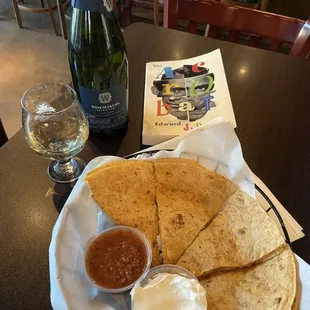 quesadilla and wine