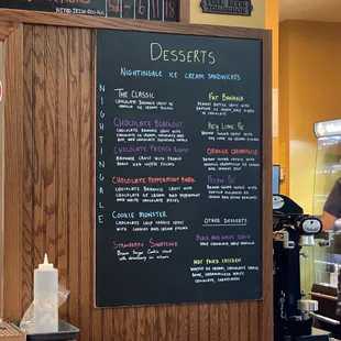 a menu for desserts