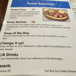 Menu, food menu on table of specials, as of 11-20-2024