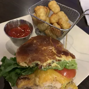 Chicken Sandwich with a side of tator tots