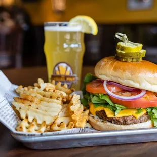 a burger and fries