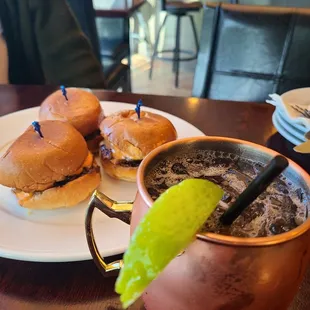 Short rib Sliders and Moscow mule