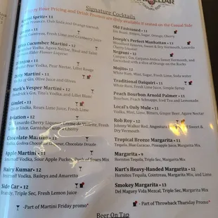 Cocktail menu