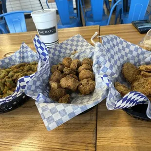 Fried green beans, fried green tomatoes, and fried mushrooms