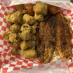 Blackened catfish Fried Okra
