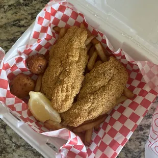 Catfish Basket:  Catch Fries Hush Puppies