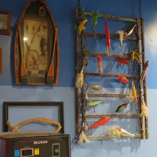 a display of various fishing lures