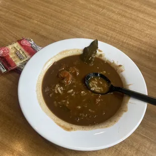 Cup of Gumbo (a few bites already taken before photo. Sorry. Not sorry, I couldn't wait! Lol)