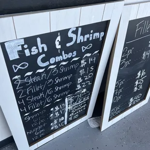 Seafood menu fried catfish and shrimp combo meals