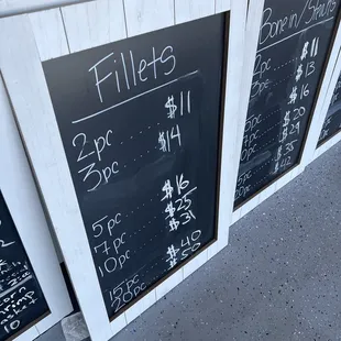 Menu for 2-3 piece dinners