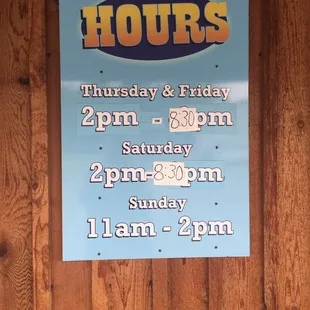 the hours and hours of the restaurant