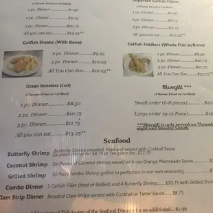 the fish and seafood menu