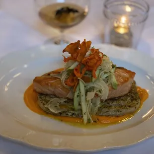 Wild Salmon with Carrot Purée and Apple Salad