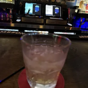 a drink in a glass