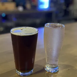 #17 Seymour Finn Red Irish Ale (left). #4 Hard Cedar Creek Cider (right)