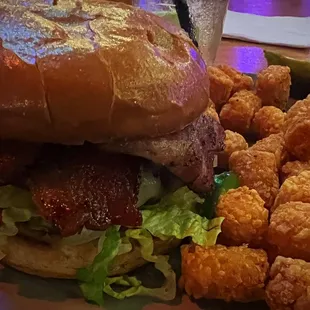 The Buffalo Burger and tots. One of the best burgers I&apos;ve ever had!