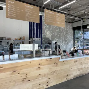 a restaurant counter with menus