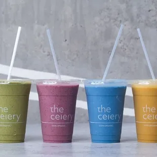 a variety of smoothie drinks