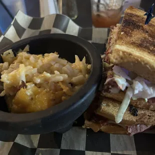 Grilled Pastrami sandwich and hash brown casserole!