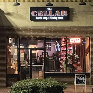 Front entrance at night.