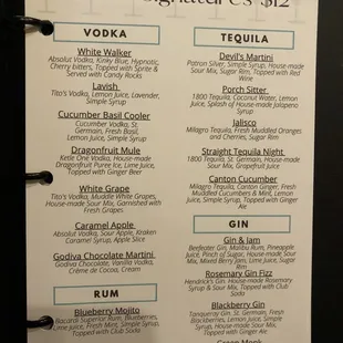 Drink menu
