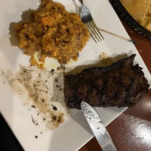 Perfectly cooked steak  and sweet potato casserole