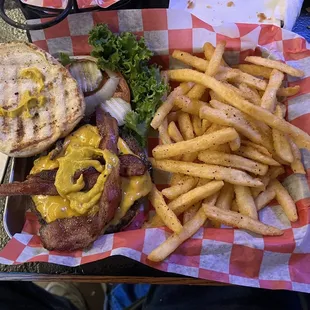 char cheeseburger with bacon