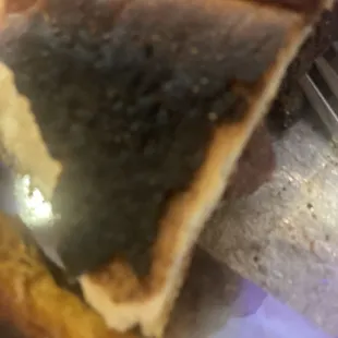 The garlic bread was burnt