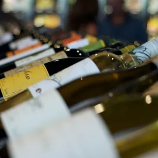 a row of wine bottles