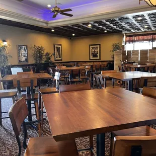 tables and chairs in a restaurant