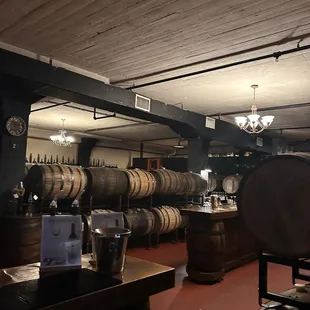 Inside the winery with the oak belt barrels