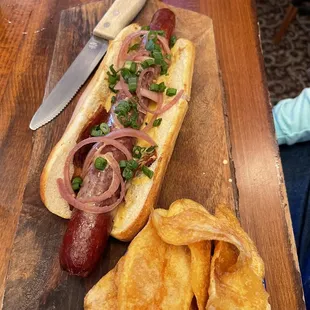 1/2 lb hotdog with beer cheese &amp; bacon