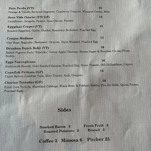 Brunch menu. Rotates so may be different.