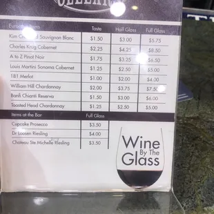 a menu for wine glasses