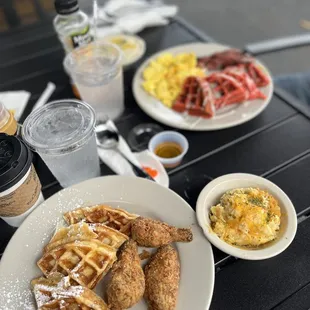 Chicken and Waffles Breakfast + Hash brown casserole!